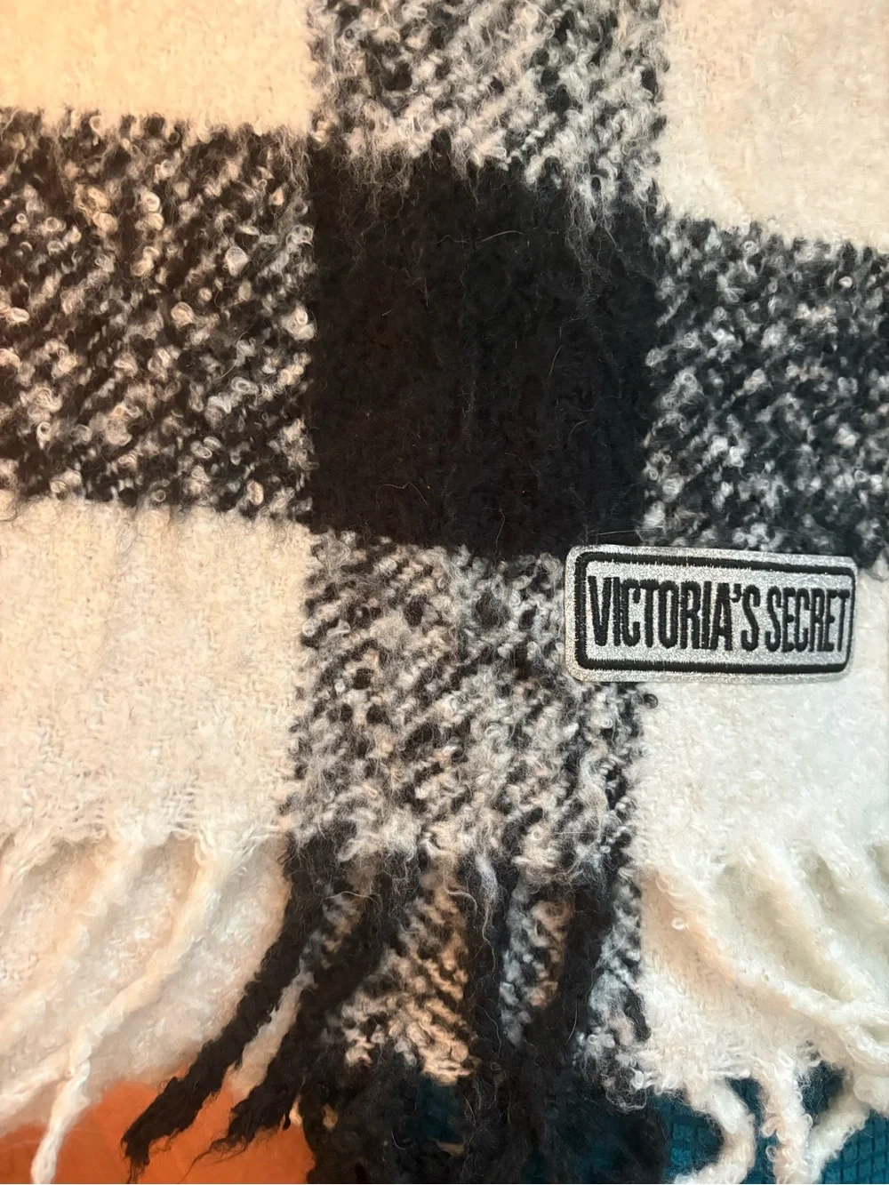 Victoria Secret Vintage Vogue Black & White Check Fringe Scarf by Unknown Brand